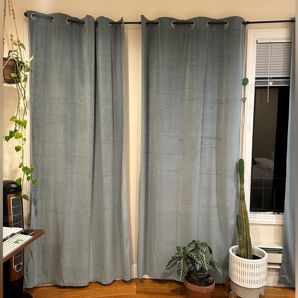 Blue Velvet Blackout Curtains - Insulated, Noise Reducing W52 x L96, 4 Panels